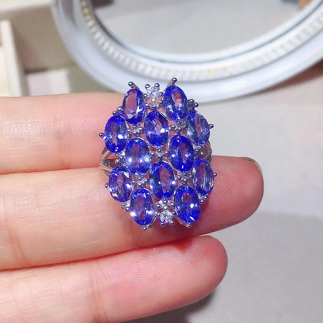 

Super Luxury Tanzanite Ring for Party Total 6ct 4mm*6mm VVS Grade Natural Tanzanite Wedding Ring Gift for Woman