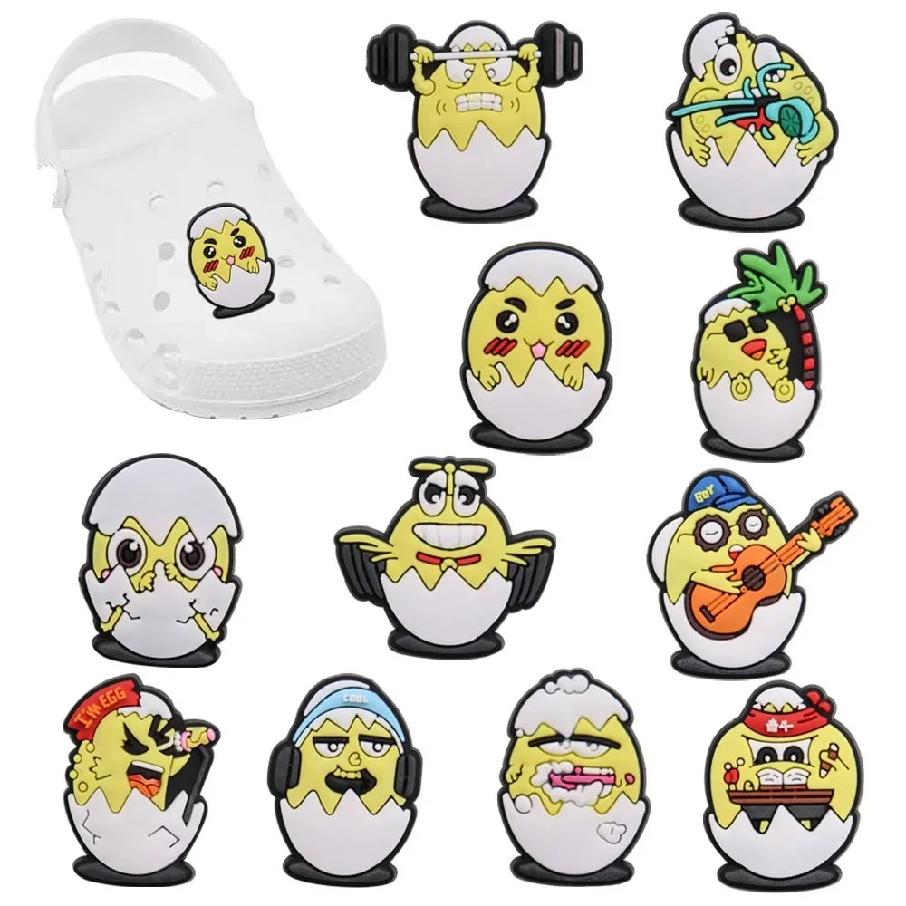 Mix 50pcs PVC Cartoon Animal Chicken Egg Coconut Tree Guitar Headphones Hole Shoes Ornaments Decorations for Bands Bracelets