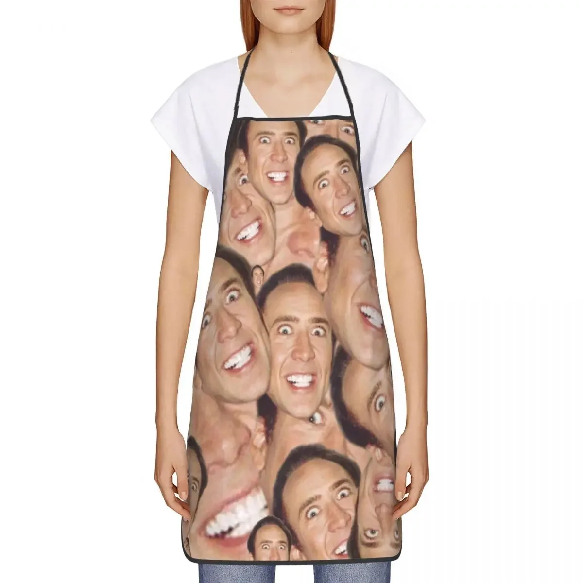 Nicolas Cage Face Collage Design Apron Men Women Funny Meme Unisex Kitchen Chef Bib Tablier Cuisine Cooking Baking Gardening