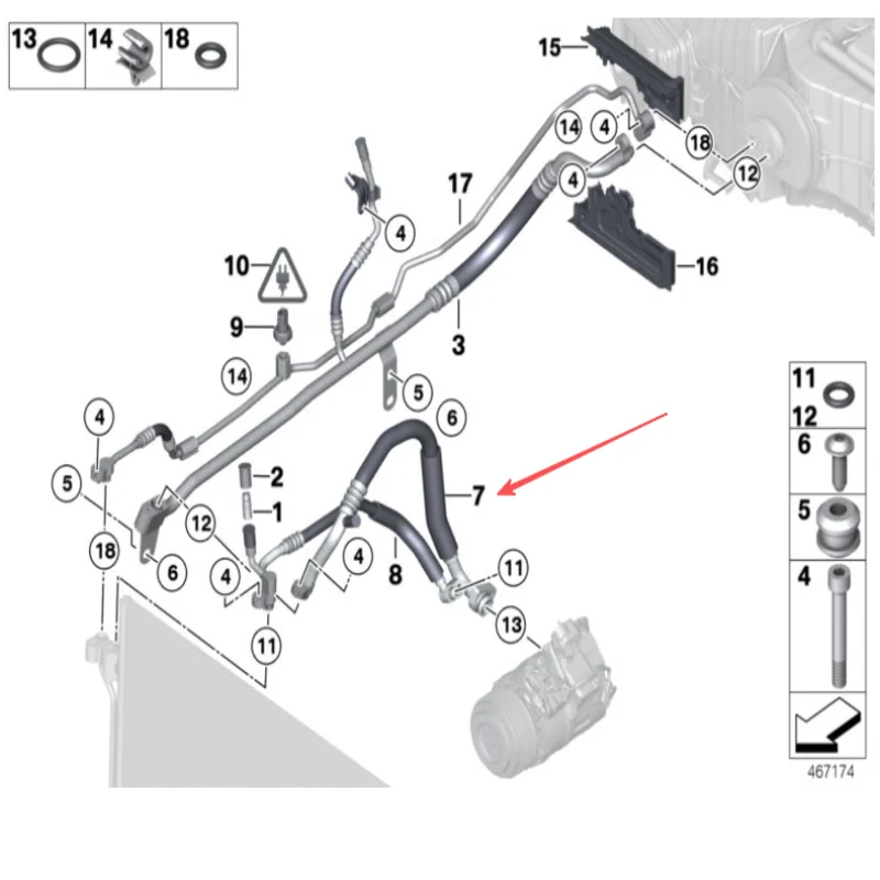 

64539359041 Hydraulic Hose Air Conditioning Pipeline For BMW 523i 530i 64534524894