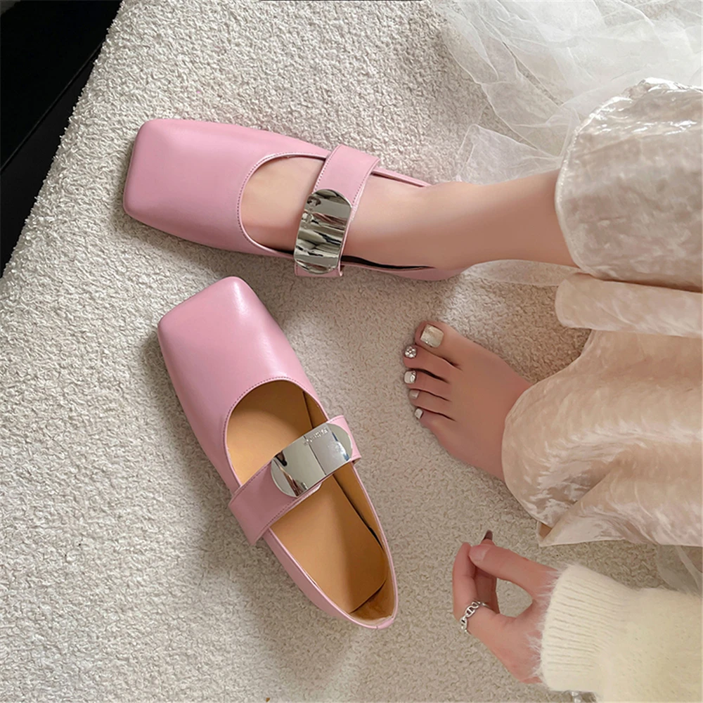 FEDONAS New Mary Jane Flats Shoes Woman Genuine Leather Metal Decoration Fashion Square Toe Party Wedding Shoes Casual Flats