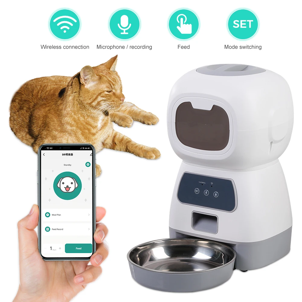 Automatic Pet Feeder for Cats WiFi Smart Slow Feeder Voice Recorder Large Capacity Timer Cat Food Dispenser 3.5L