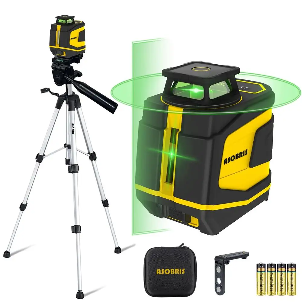 360° Green Laser Level with Tripod Self-Leveling Cross Line Laser Tool Picture Hanging Woodworking Installation IP54 Water/Dust