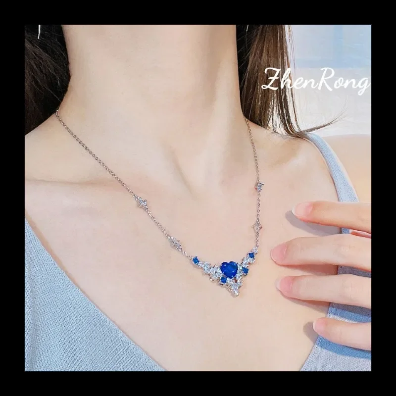 جديد ضوء فاخر محاكاة سريلانكا الياقوت القلب قلادة المرأة، مطعمة مع الحب الأزرق الملكي قلادة مجموعة سلسلة
