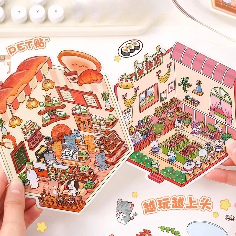 DIY Decor Simulated Store Operation Student Stationery Gift Kawaii Creative Mini Scene Sticker 3D Scarpbooking Landscape
