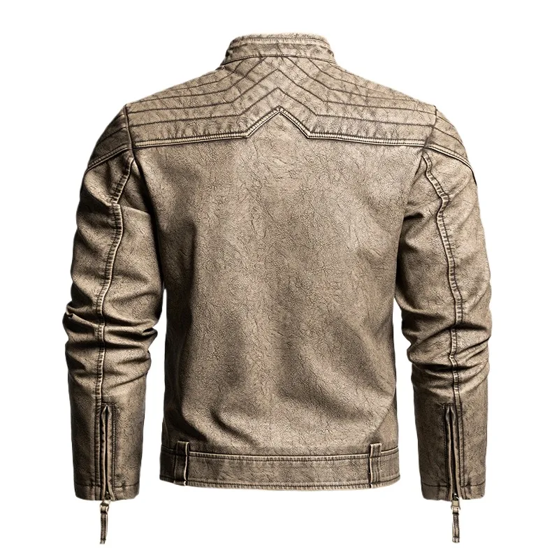 Men's Fashion Leather Biker Jacket Washed Vintage Motorcycle Rider Coat For Male Windproof PU Moto Outerwear EU Size