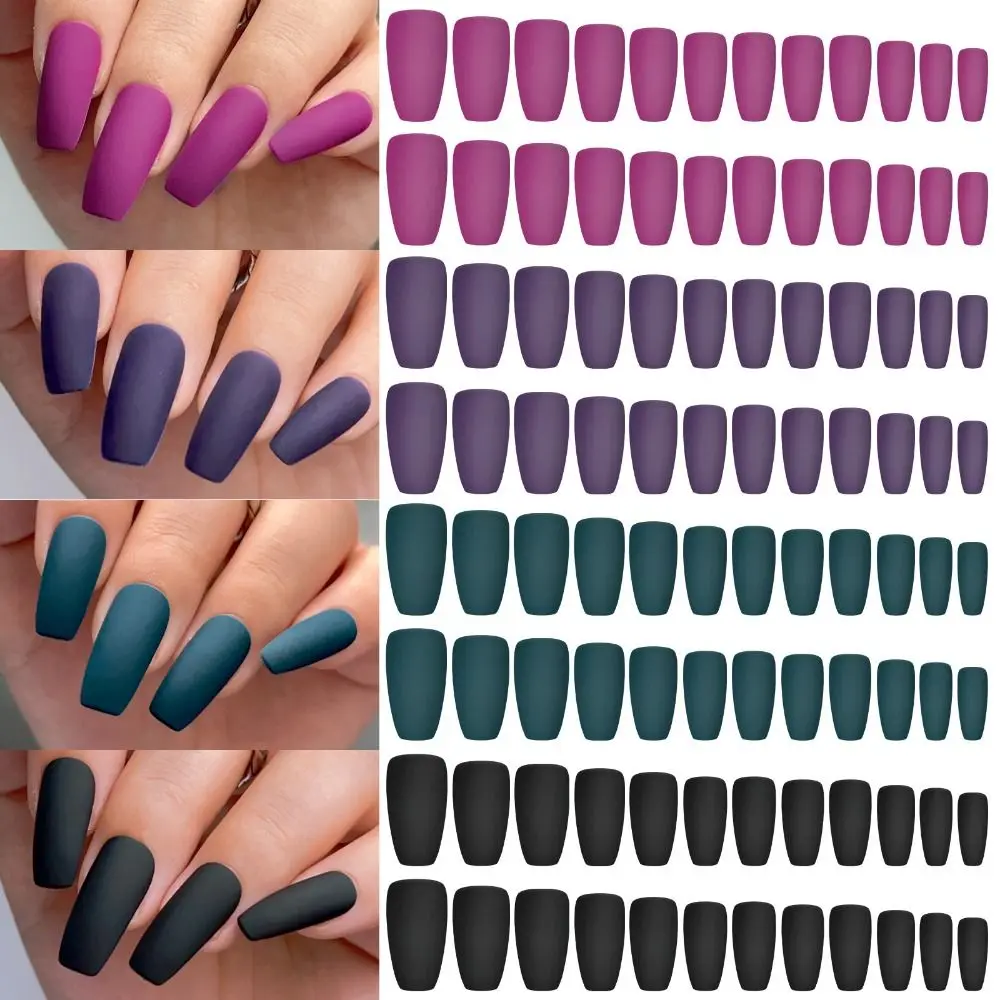 96pcs Manicure Long Square and Ballerina False Nails Matte Pure Color Press on Nails French Detachable Fake Nials DIY