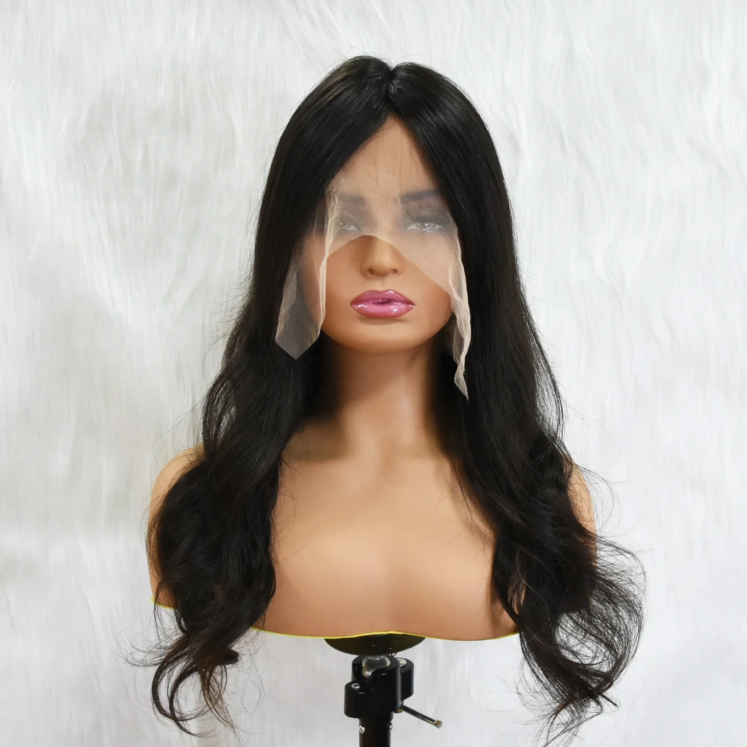 

Natural Black Silk Base Top Silicone With Lace Full Hand Tied Glueless Medical Cap Wig Human Hair For Cancer Patients