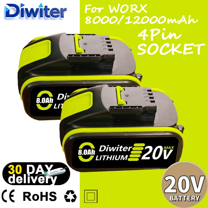 

Universal Replacement of WORX Lithium Battery 20V 8Ah 4pin 5pin Battery for Worx Electric Wrench Electric Drill Rscrola Original