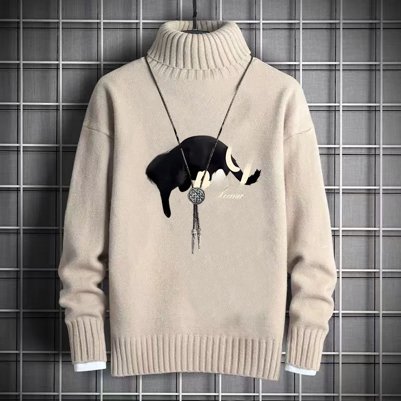 

Мужской свитер с высоким воротником на флисовой подкладке, повседневный утепленный зимний свитер, толстовка для пар, осенне-зимняя мода