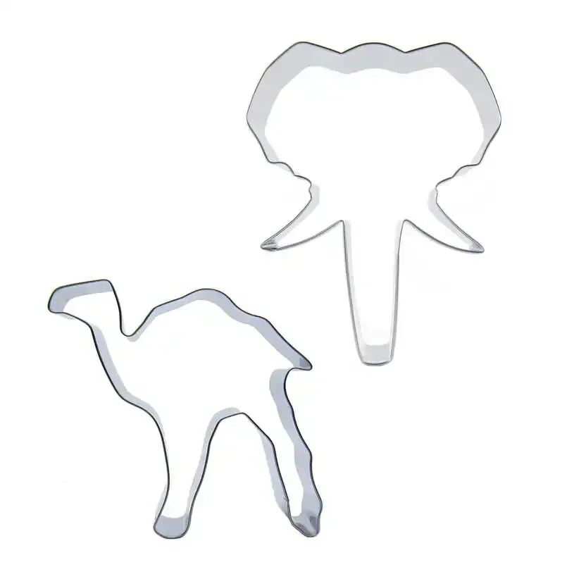 2pcs Elephant head Camel Stainless steel Cookie cutter biscuit embossing machine Pastry candy baking molds Cake decorating tools