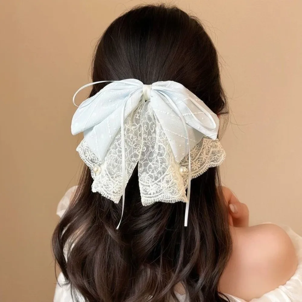 

Sweet Pearl Decor Lace Bow Hair Clip Headwear Hair Styling Ponytail Clip Hair Accessory Hair Grip Clip Women