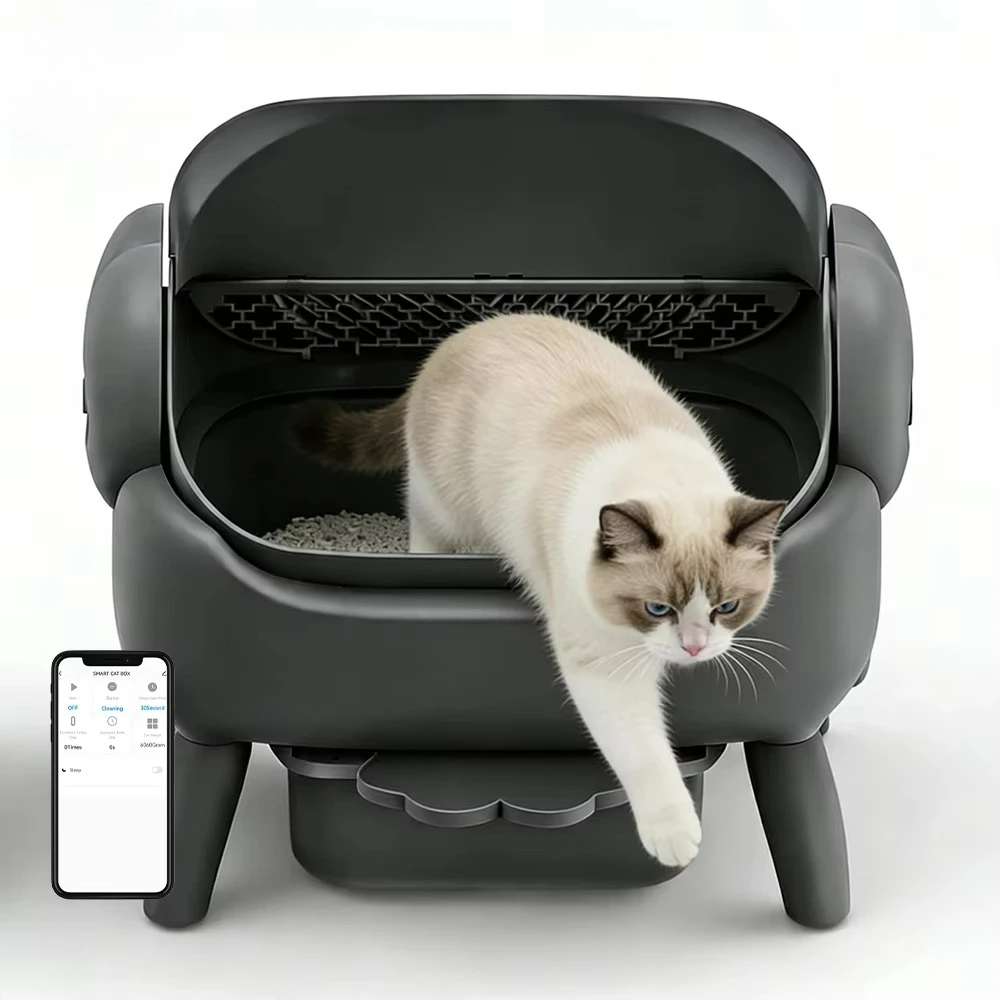 

Auto Litter Box for Larger Cat Open Self Cleaning Cat Litter Box for Multi Cat Large Capacity Jam Free Safety Design
