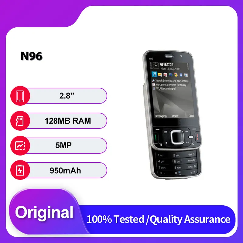 هاتف محمول N96 أصلي غير مقفول بشريحتين GSM 3G ولوحة مفاتيح عربية روسية مصنوعة في فنلندا #1