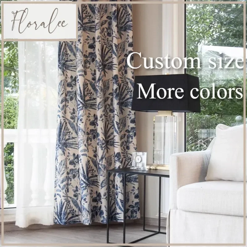 

European Modern Retro Print Cotton And Linen Thicken Curtains For Living Room Bedroom Dining Classic Custom Size White Tulle