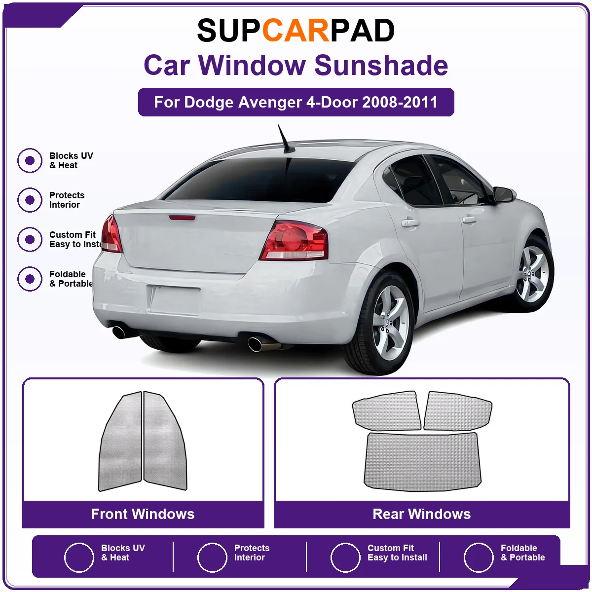 For Dodge Avenger 4-Door 2008-2011 Pre‑Cut Auto Window Sunshade Anti‑UV Car Sun Visor Protector