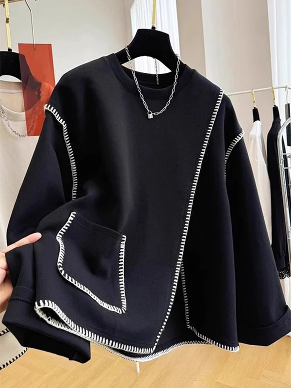 plus Size Sweatirt round Ne Women's Clothing Conceals Flaws Autumn Winter Outerwear Faionable Versatile plus Size Hoodie