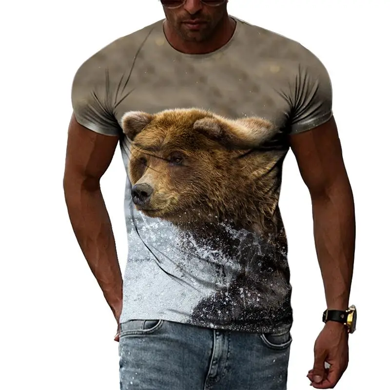 Summer Fashion Animal Bear Graphic T Shirts For Men Casual 3D Print Tee Hip Hop Harajuku Personality Round Neck Short Sleeve Top