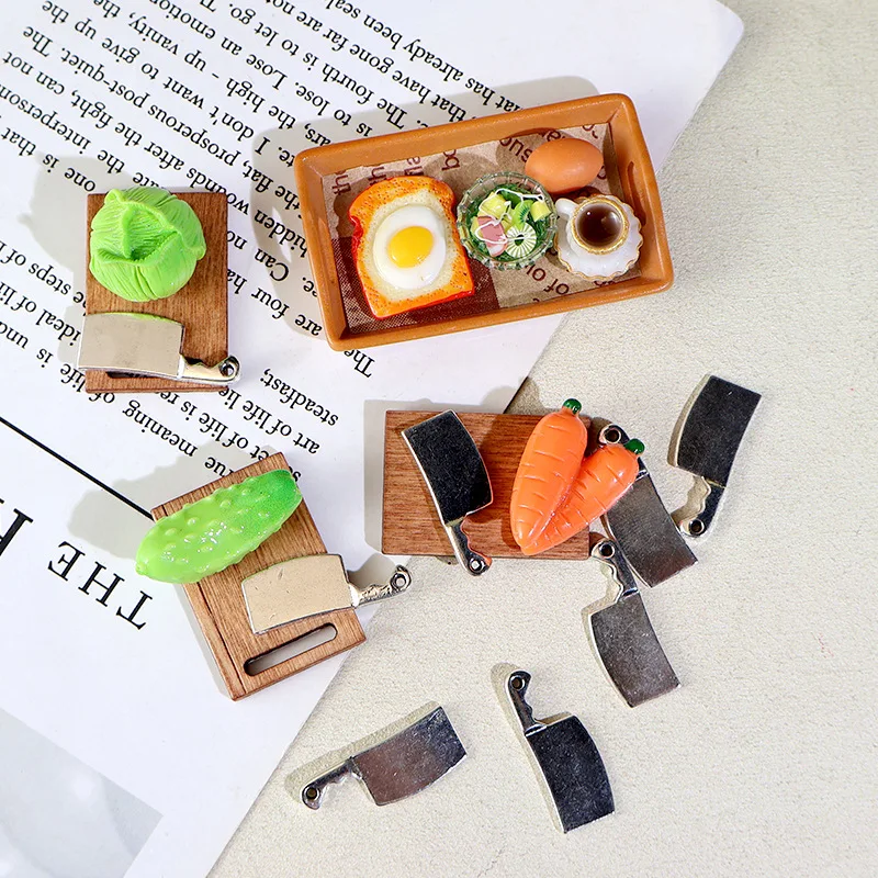 Best  Simulation Miniature Vegetable Cutting Board Knife Model OrnamentdiyMini Egg Bread Salad Scene Accessories