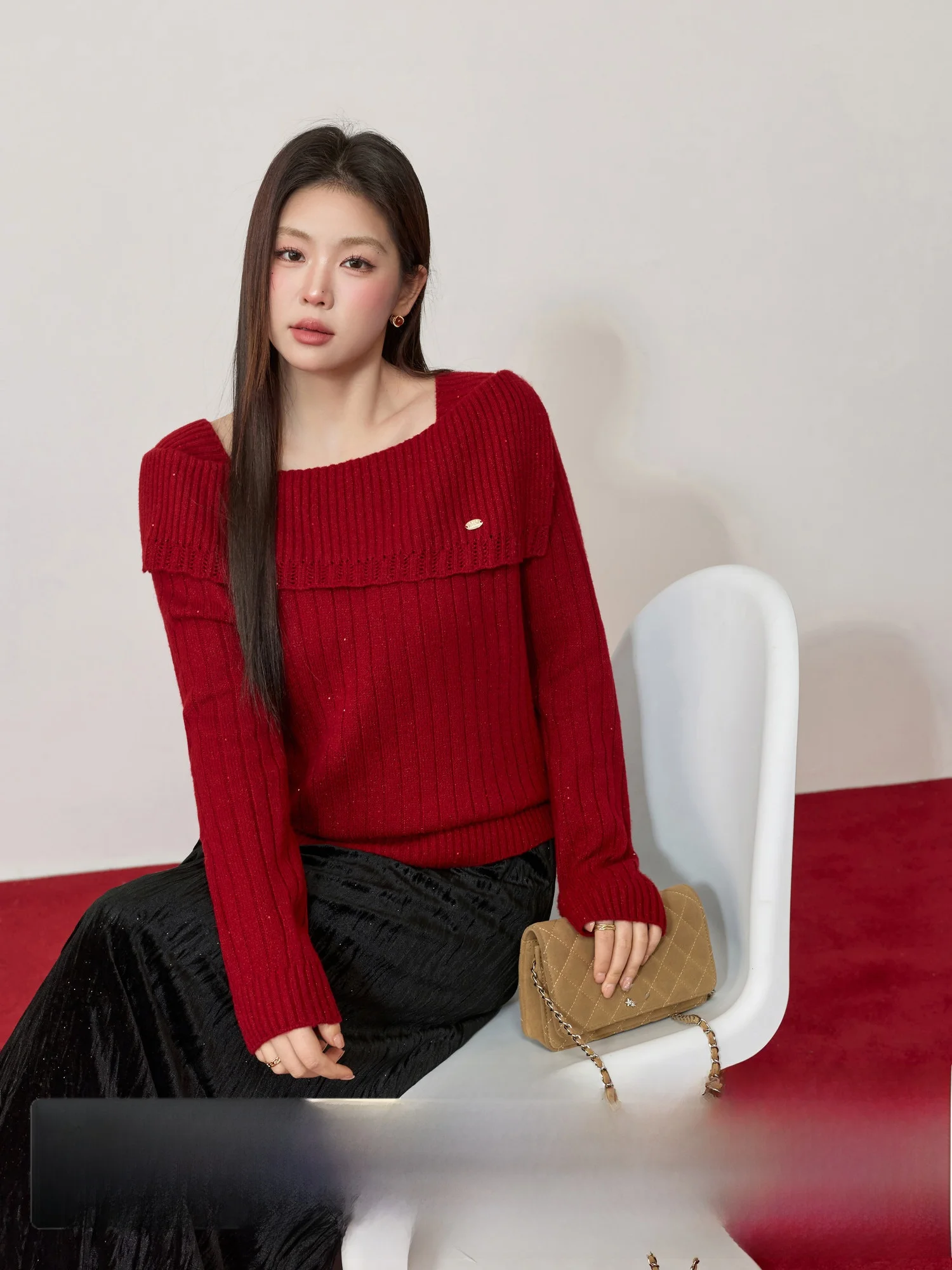 

LanYu plus Size Faionable Red iny Tead One oulder Sweater Women's Year of Birth Zodiac Match Base Knitted Top for New...