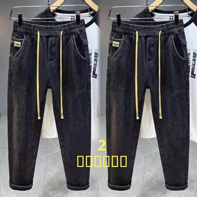 Thiened Fce 裏地付き暖かいメンズジーンズ伸縮性ウエストルーズ耐摩耗性汚れ防止ストレートレッグロングパンツ秋冬用