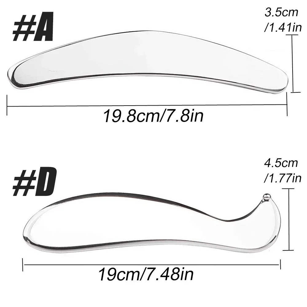 구아샤 마사지 도구 스테인레스 스틸 스크래핑 휴대용 근육 스크레이퍼 보드, 부드러운 조직 팔 다리 목 물리 치료, 1 개
