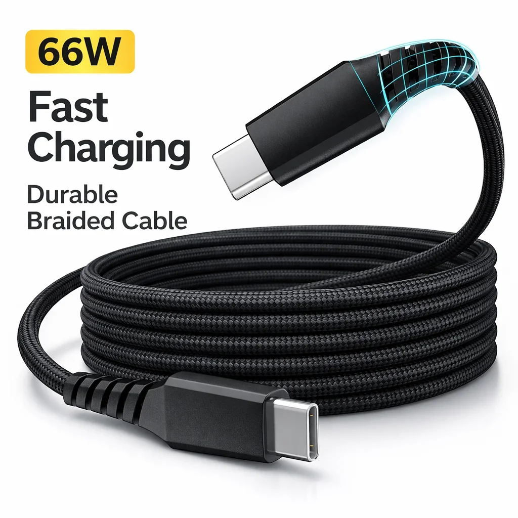 Cavo USB-C durevole da 66 W PD a ricarica rapida, nylon intrecciato, lunghezze multiple (1,65 piedi/3,3 piedi/6,6 piedi/10 piedi), compatibile con iPhone 15 P