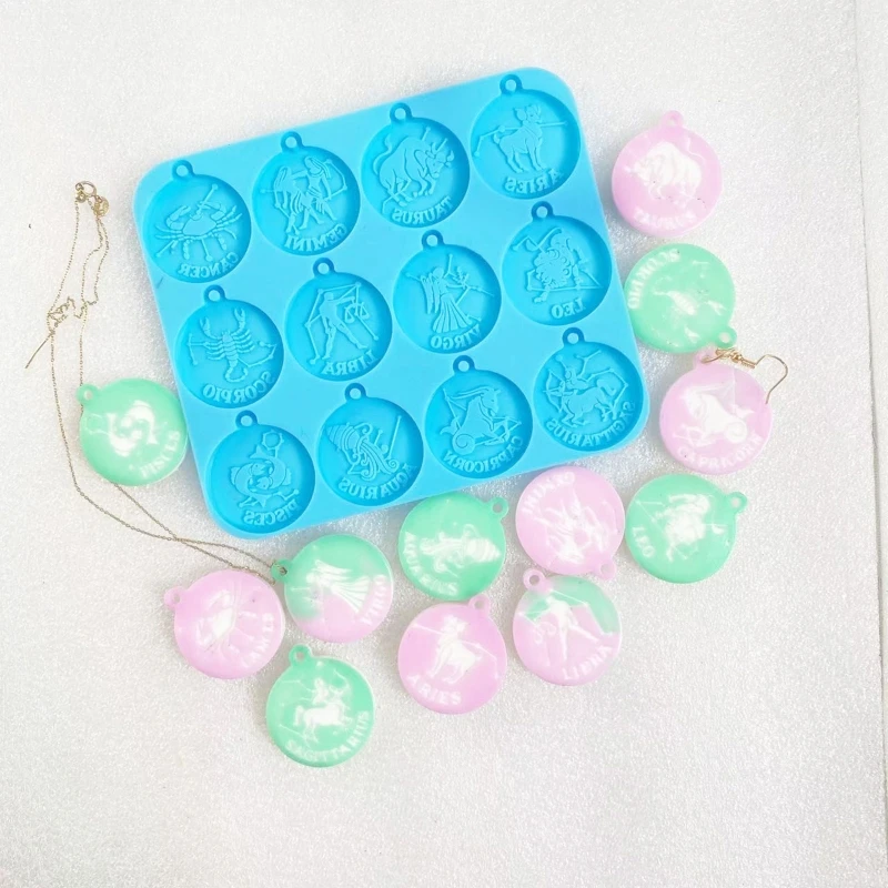 Keychain Pendant Twelve Constellation Silicone Mold For DIY Epoxy Resin Casting Creative Earrings Jewelry Pendants Making Molds