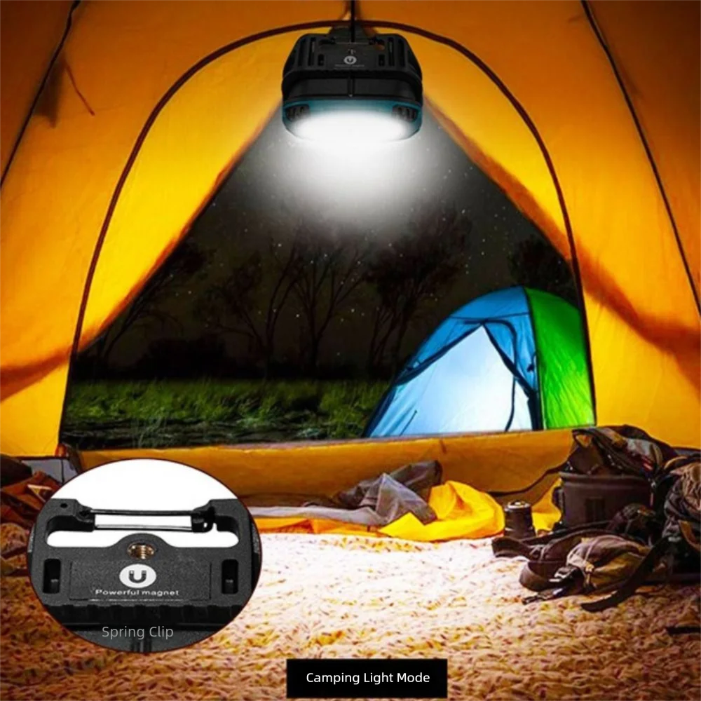 Type-C Rechargeable Emergency Light Strong Light Magnetic Base LED Camping Flashlight Cordless Design Floodlight Garage Repair