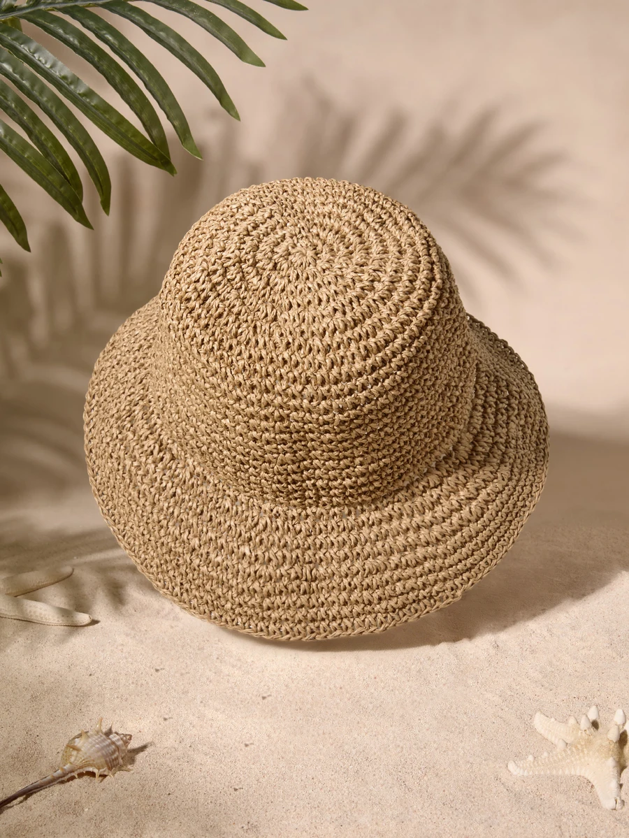 Tropiscape 1pc Women Fashion Straw Hat, Outdoor Beach Sun Hat, Braided Fisherman Hat For Summer Beach Holiday Sun Protection,