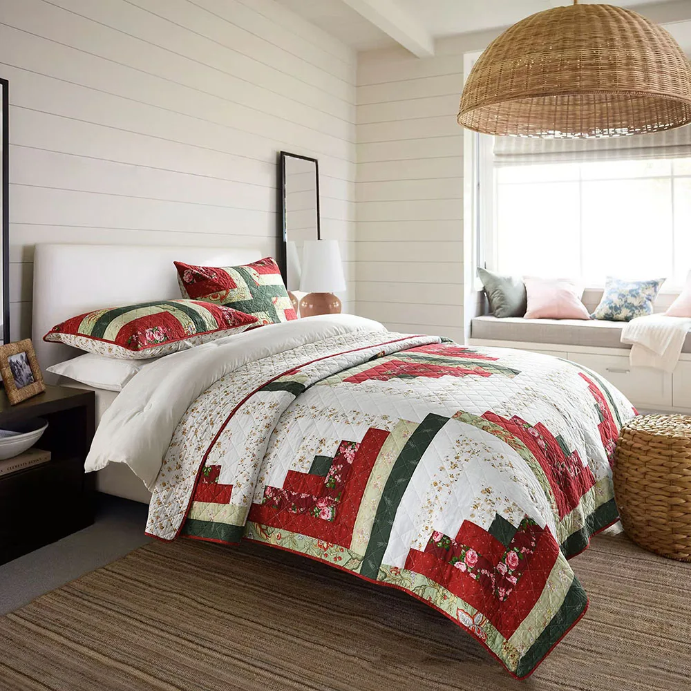 Classic Patchwork Cotton Quilt Set King Size 3PCS CHAUSUB Summer Quilted Coverlet Bedspread Christmas Comforter