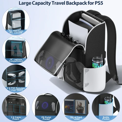 Imagen 2 del producto Mochila para consola PS5/Slim/Pro, protección completa, Estuche de transporte para PS5, bolsa de viaje de gran capacidad, bolsa de almacenamiento para PS Portal