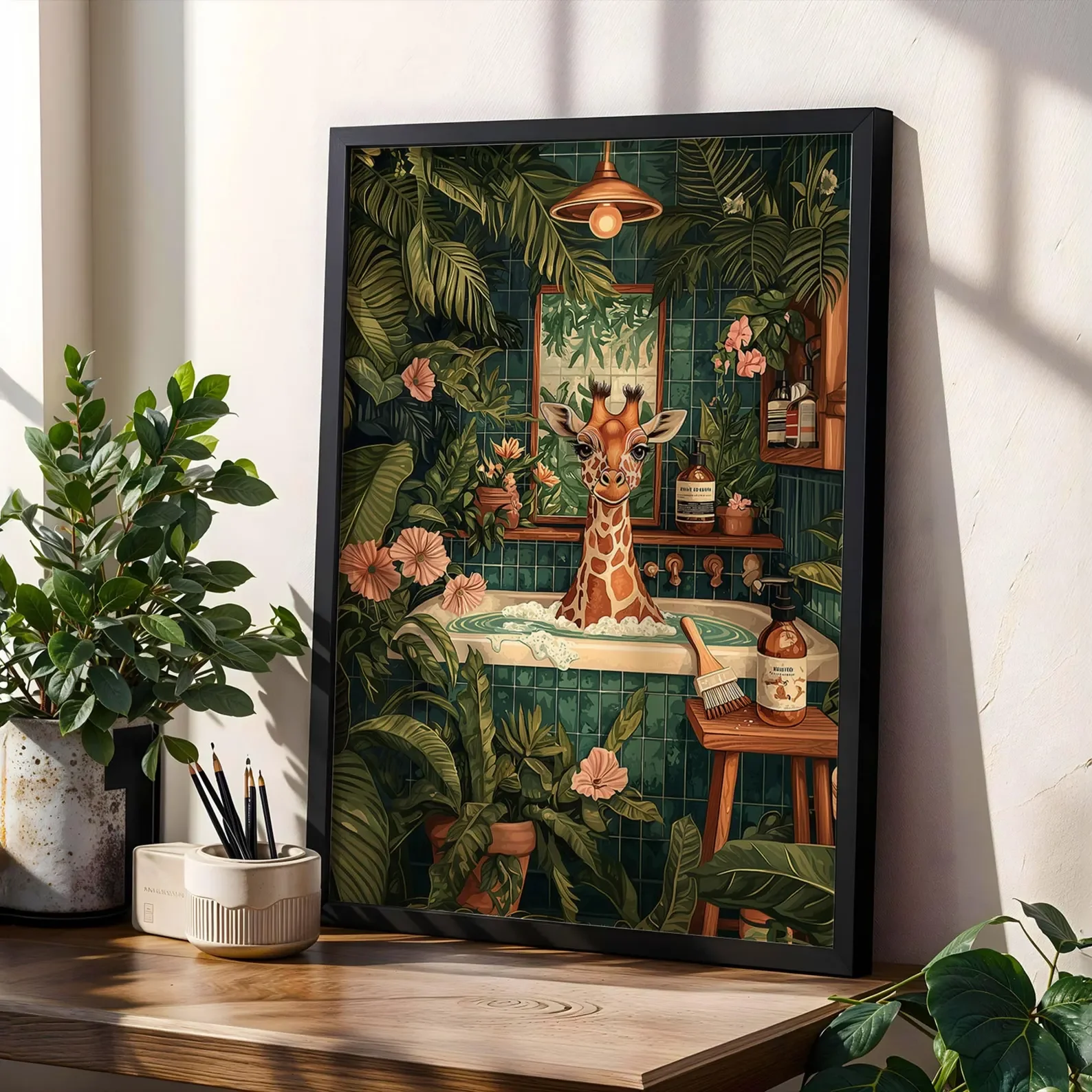 

Картина с изображением жирафа в ванной — забавный декор для ванной комнаты в стиле джунглей для дома и арендного жилья