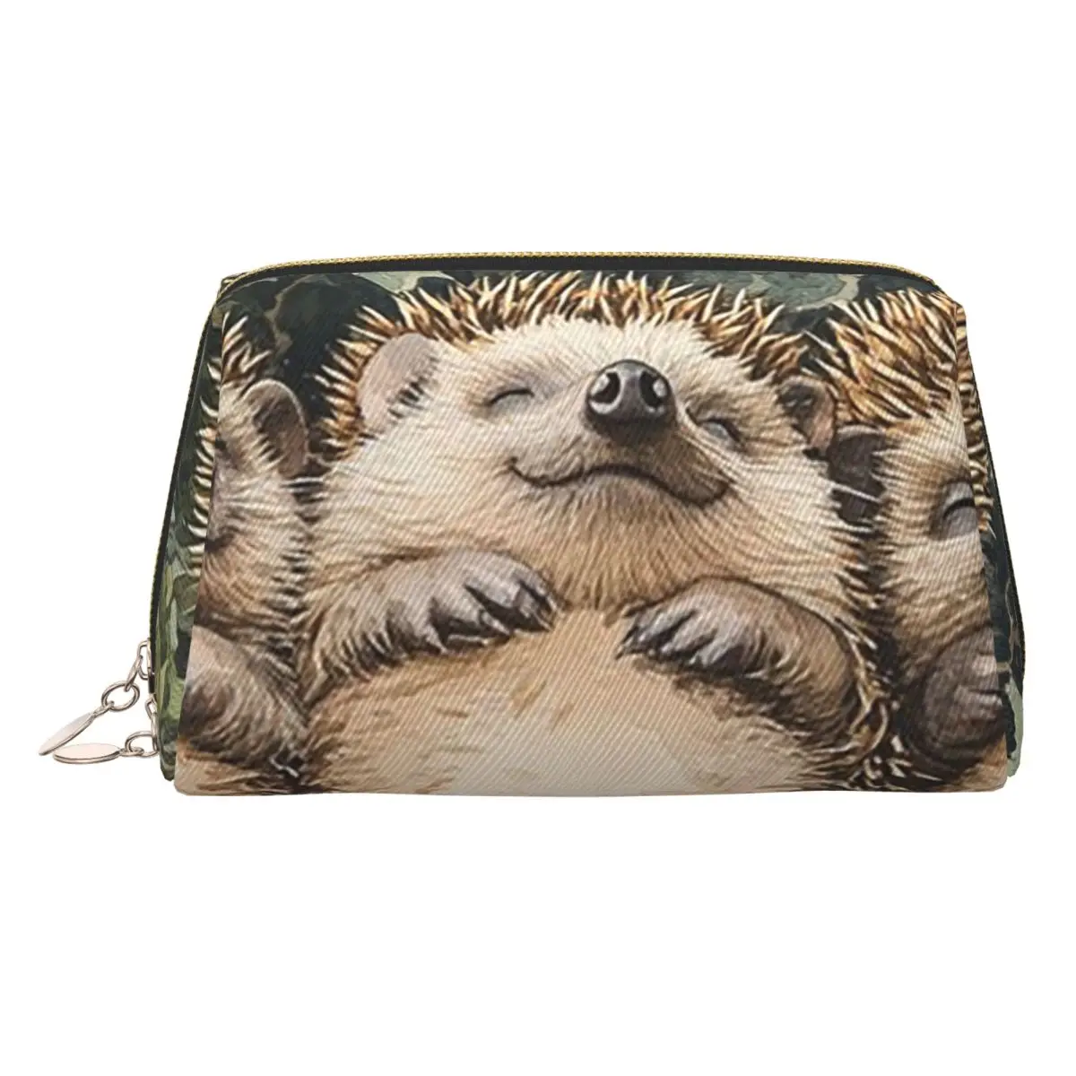 Hedgehogs Autumn Leaves Designed Women Cosmetic Bag Travel Makeup Organizer Pouch Toiletry Storage Dopp Kit Case