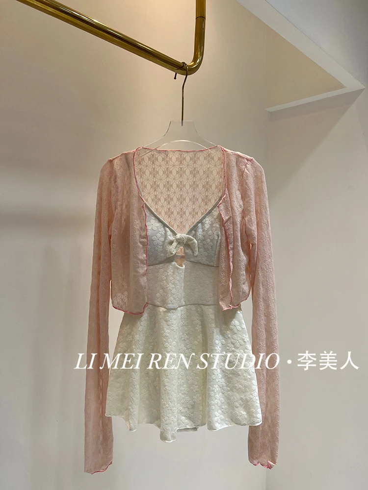 

New lace camisole skirt one-piece swimsuit women's long sleeved cover up high-end