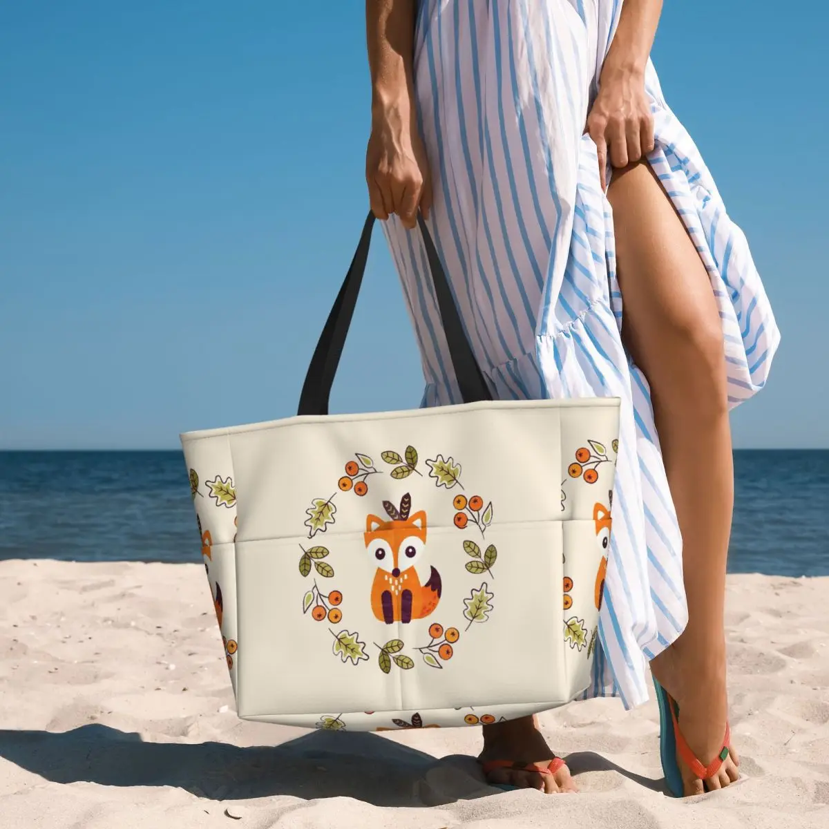 Little Fox With Autumn Berries Beach Tote Bag Sport Gym Yoga Duffle Large Tote Bag Women Travel Bag Fitness bag