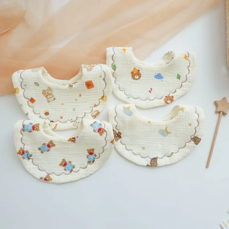 

6-Layer Korean Fashion Wrinkle Gauze Round Drool Bibs for Newborns Cute Floral Cartoon Cotton Bandana Bibs Baby Feeding Bibs