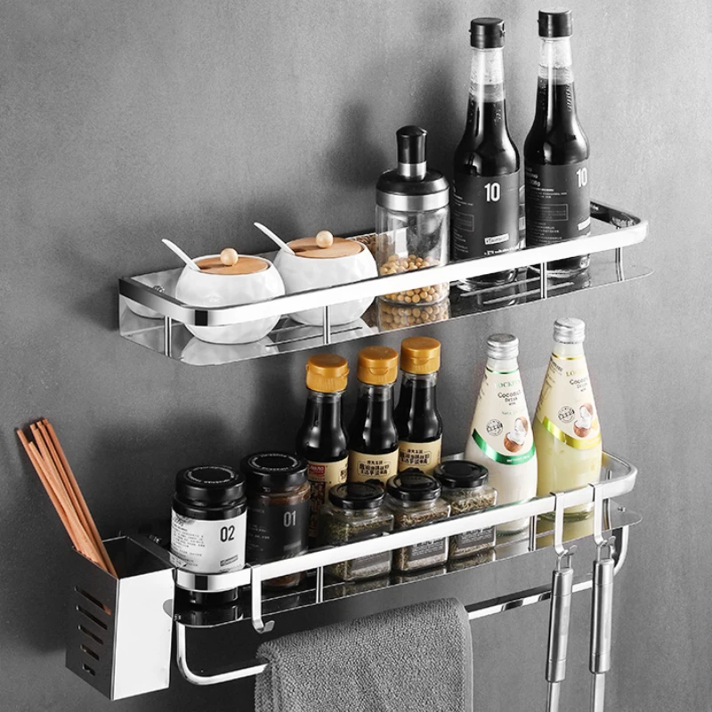 Bathroom Shelf Organizer Shelves Kitchen Storage Rack Stainless Steel Wall Mounted Without Drilling For Shower Room Toilet Home