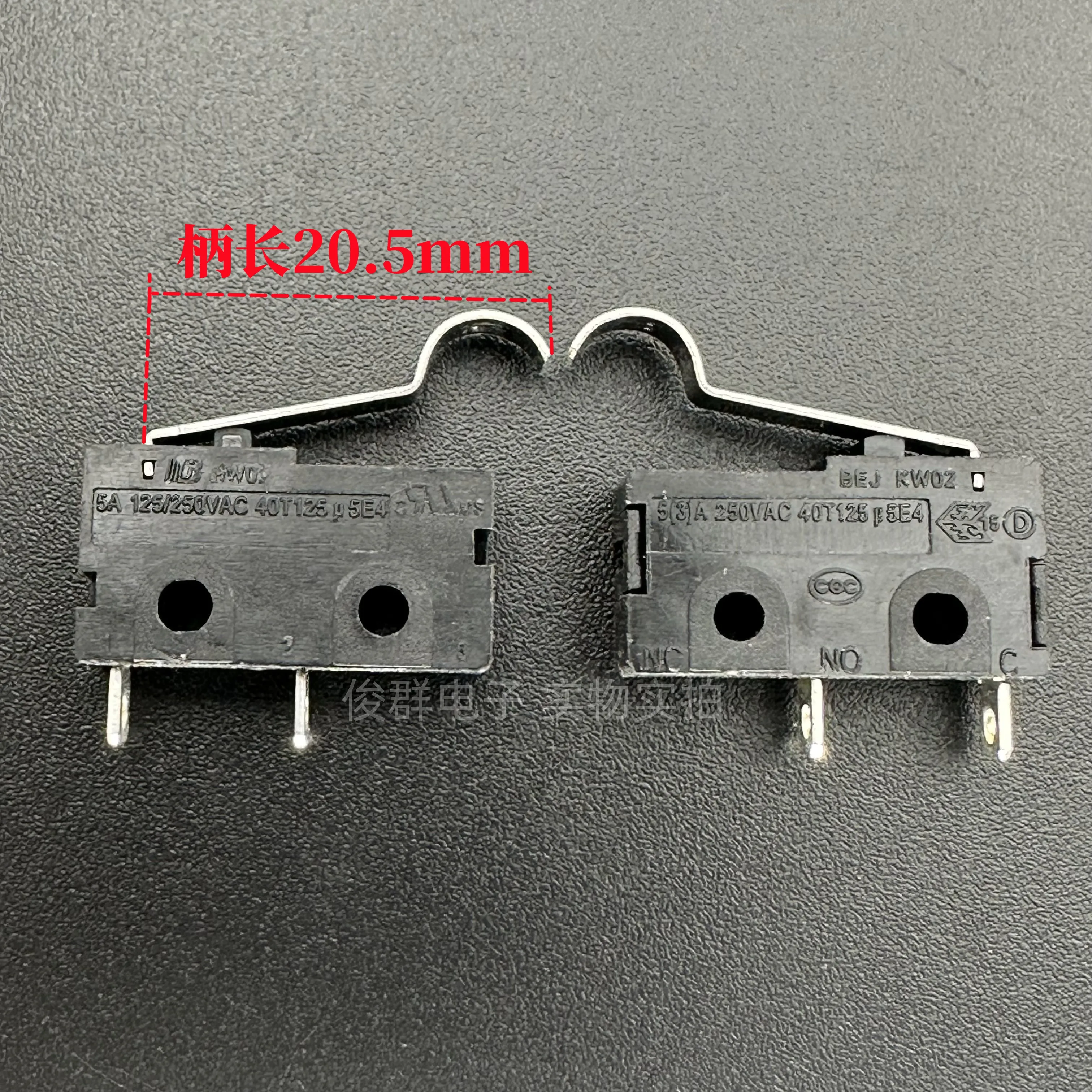 10pcs/ KW02 Medium Micro Switch 2 Pin Normally Open with R Handle Limit Travel Detection Reset Button 5A