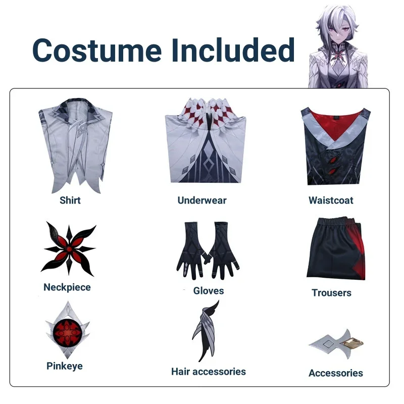 Harlequin Knave Cosplay Costume Wigs Genshin Impact Fatui The Knave Harlequin Uniform Eleven Fatui Harbingers Arlecchino Outfit