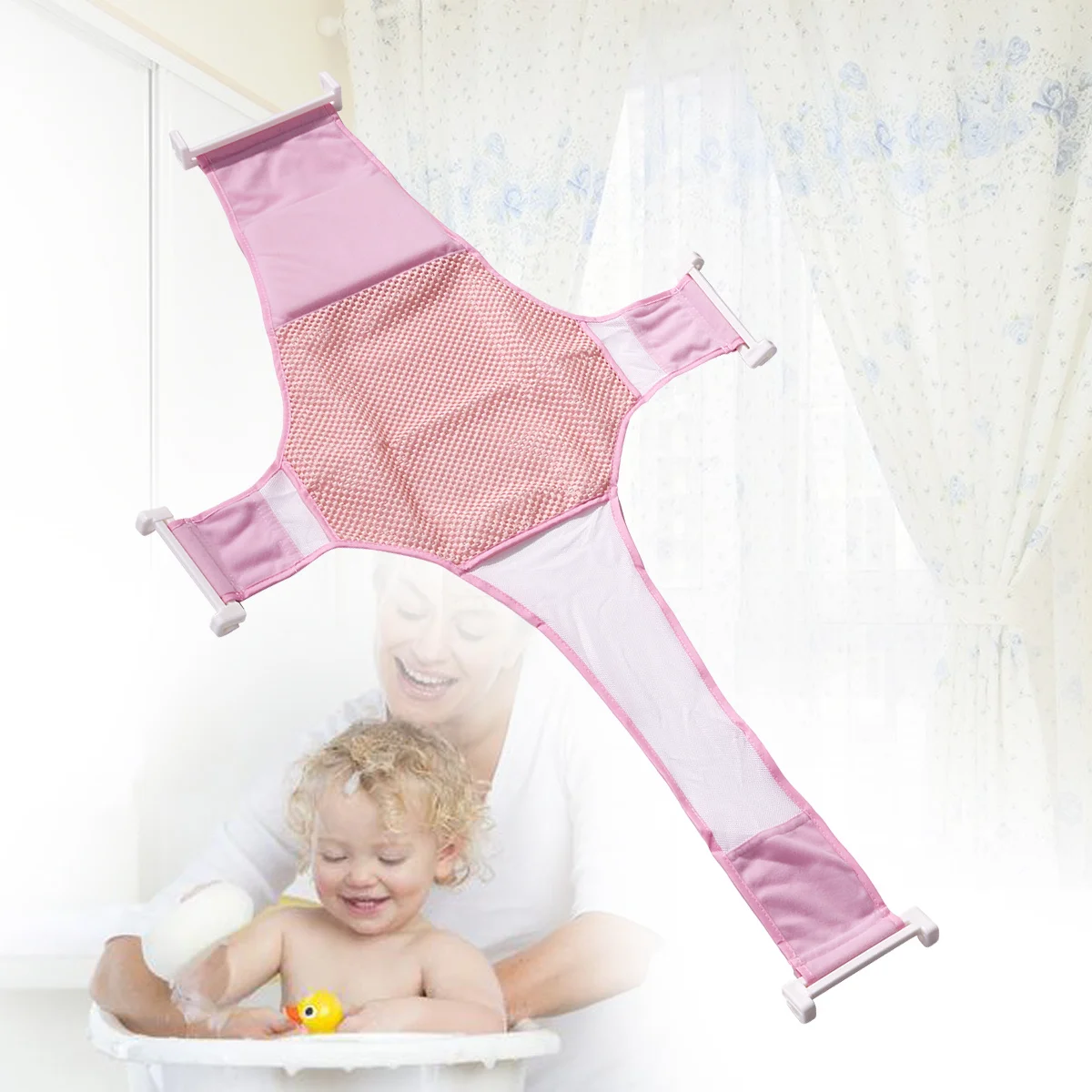 

Pink Baby Bath Mesh Bathtub Seat Net Support Sling Infant Bath Tub Anti-Slip Durable Neck Pillow Bathtub Seat Net