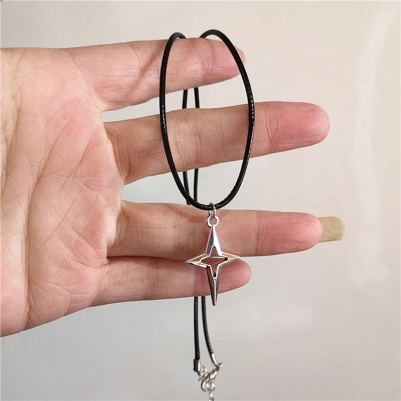 Kpop Punk Grunge Silber Farbe Stern Kreuz Anhänger Halskette Für Männer Frauen Paar Vintage Ästhetischen Schmuck Y2K EMO Zubehör – Detail 10
