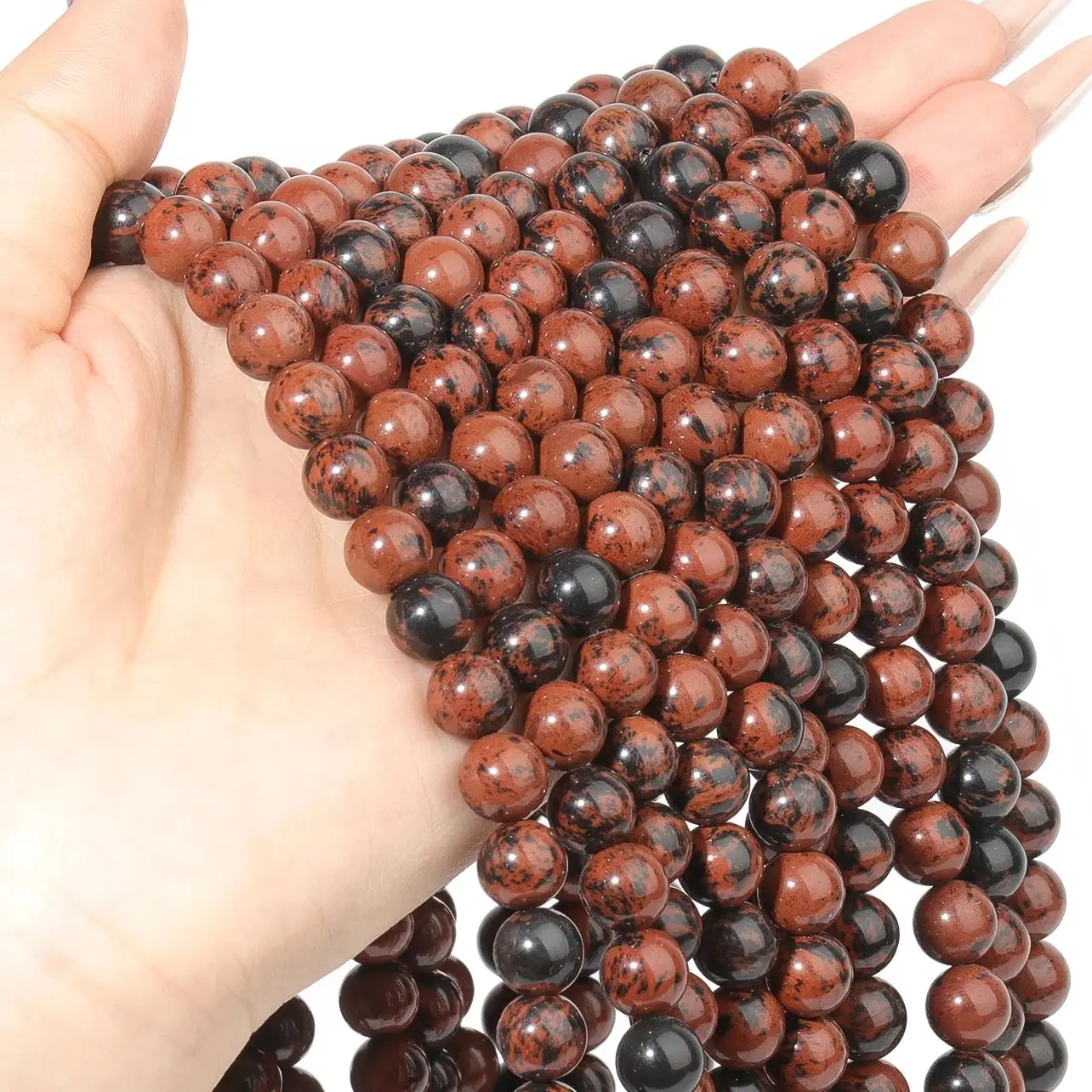 Natural Mahogany Obsidian Beads Golden Swan Stone Beads for Jewelry Making DIY Bracelet Necklace Accessories 4/6/8/10mm 15inch