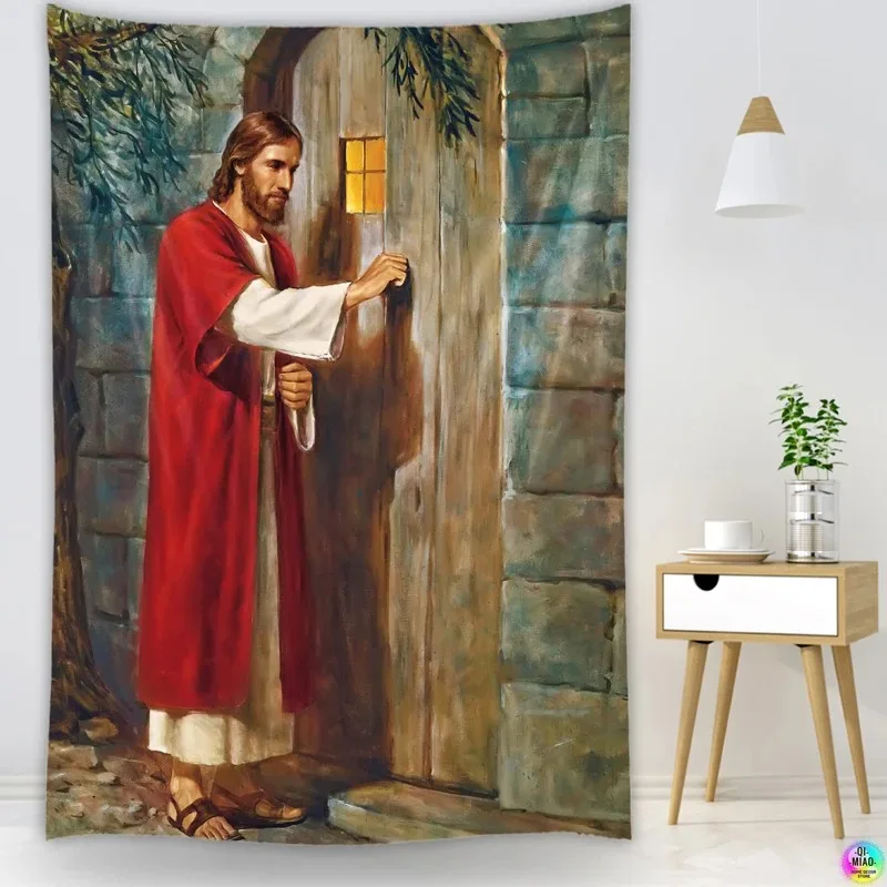 Jesus Christ Knocking The Door Tapestry Christmas Wall Decor Christian Believers Wise Men  Hanging Easter Home Decoration