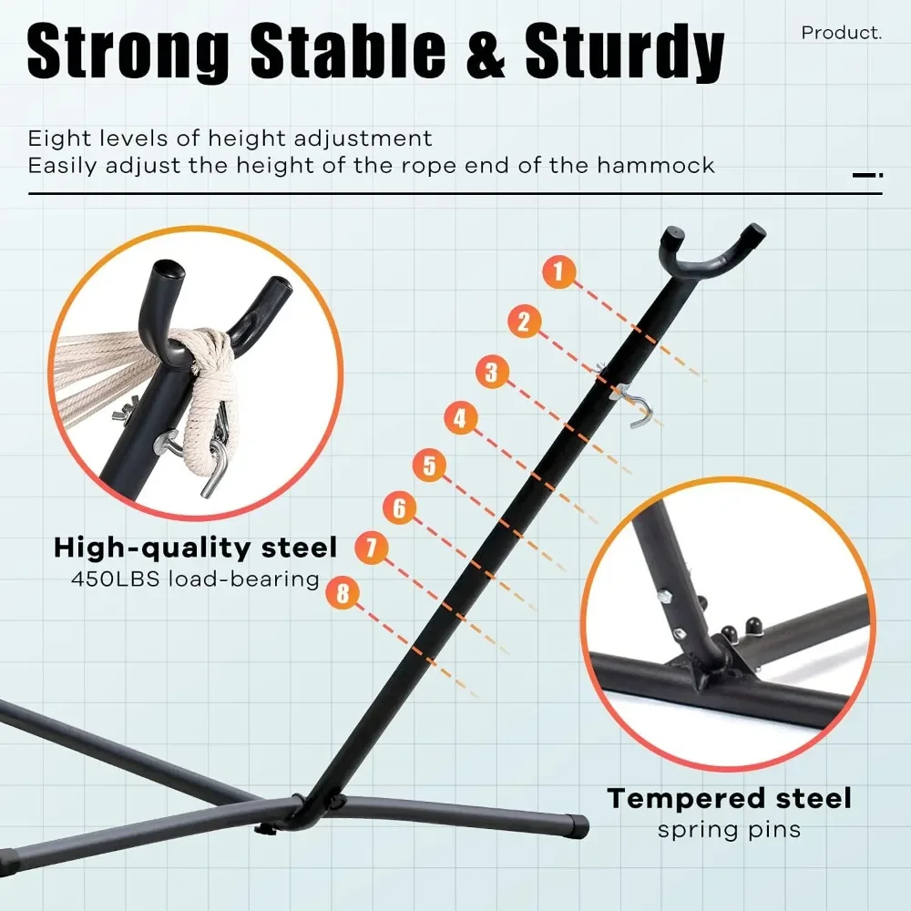 Hammock Stand for 2 Person, 450lbs Capacity Hanging Stand Weather Resistant Heavy Duty Steel Frame Swing Bed Porch