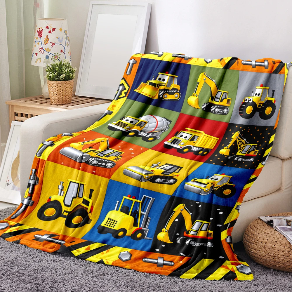 1PC Cartoon Engineering Vehicle Print Blanket-Made of soft, fluffy flannel, perfect for the bedroom, playroom or cosy lounge. Gr