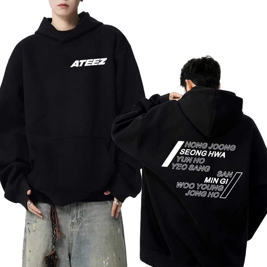 

2025 Korea kpop Ateez New Tour Double Sided print Hoodie Autumn Winter Men women Trend Fleece Sweatshirt Unisex Casual pullover