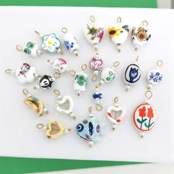 QMHJE Ceramics Pendant Charm Fish Heart Flower Moon Tulips Stainless Steel Geometric Imitation Pearl Blue Green Oval Wholesale