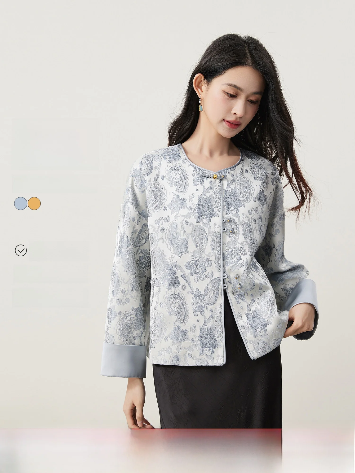 

Chunhe Flower Time Early Spring New Chinese Sle Women's ort Coat round Ne T Top with k Pattern Embroidery And Bu...