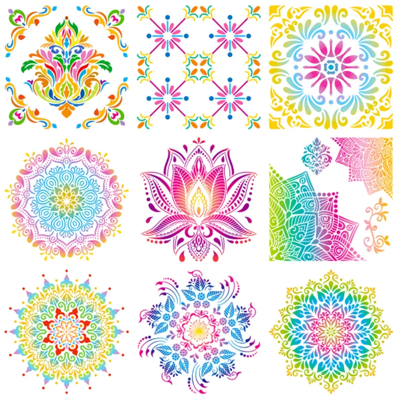 30.5*30.5cm Mandala Stencil DIY Layering Wall Scrapbook Journal Stamp Album Decoration Painting Template Reusable 9 Sheets/set